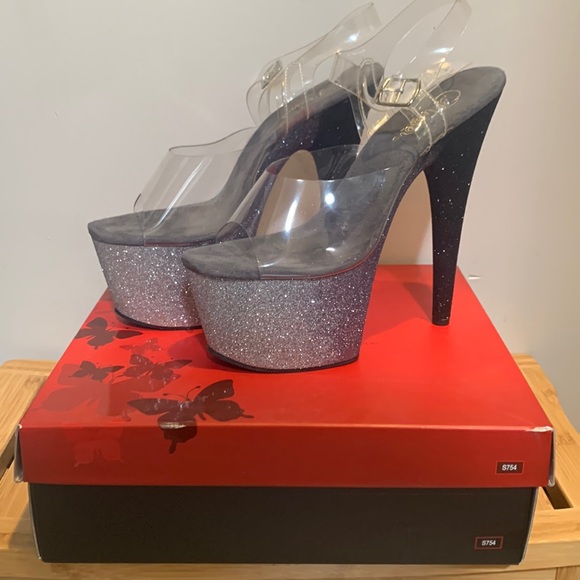 Pleaser Shoes - Pleaser Black and Silver Ombré Platform Heels